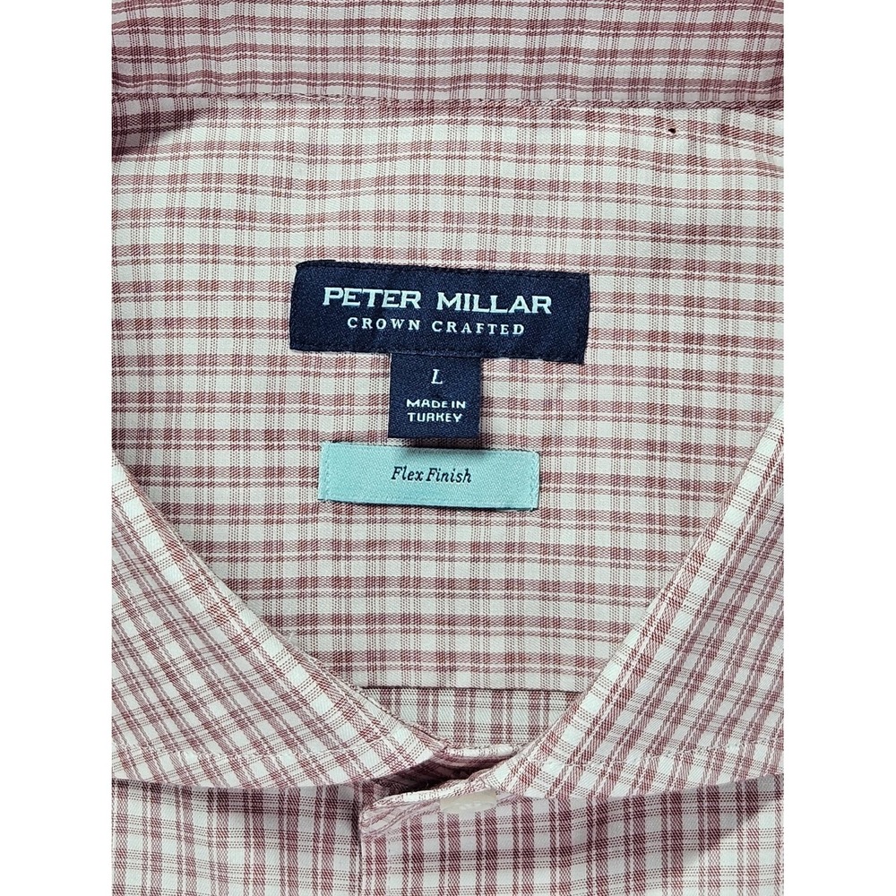 Peter Millar Crown Crafted Flex Finish Men's Button-Up Large Red Tan Plaid NWT - Picture 4 of 9